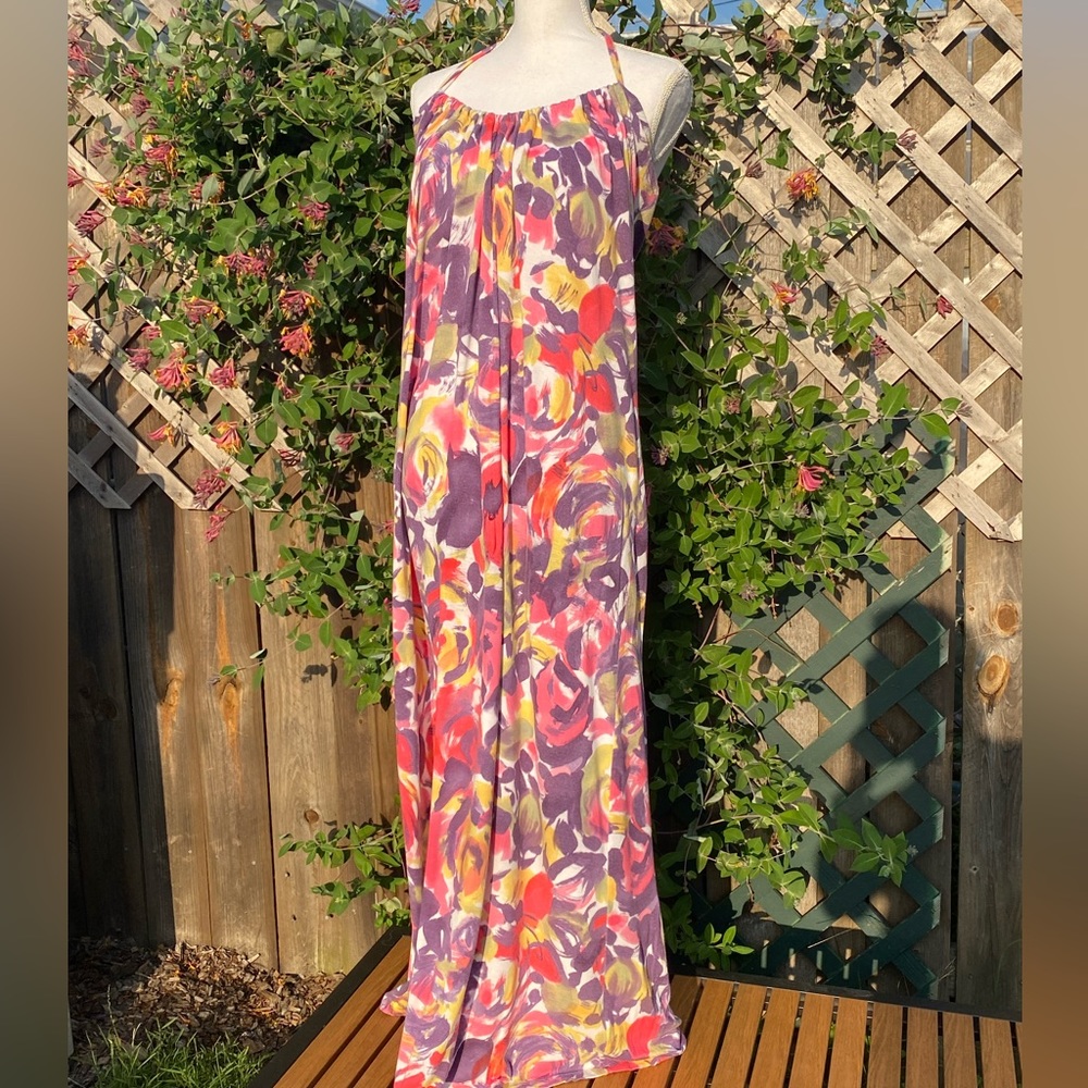 Velvet maxi dress halter neck style easy to wear loose fit comfort soft tie neck